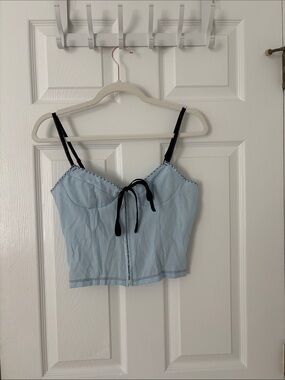Light Blue Bustier Crop Top with Black Trim